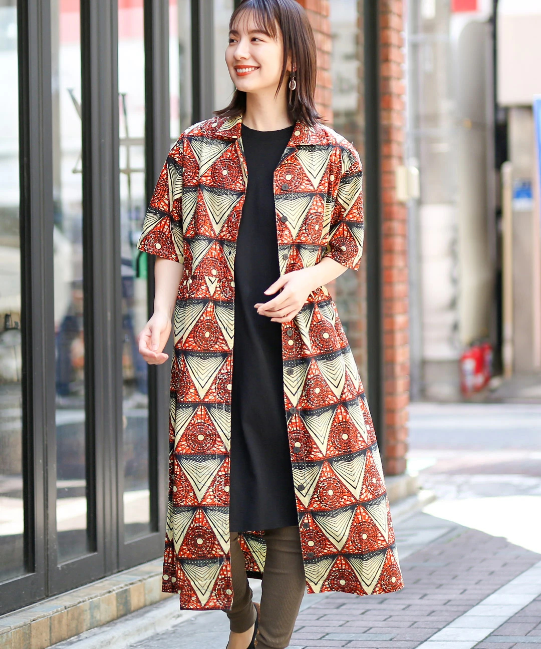 Shanti Shanti アフリカンプリントシャツワンピース【WEB限定