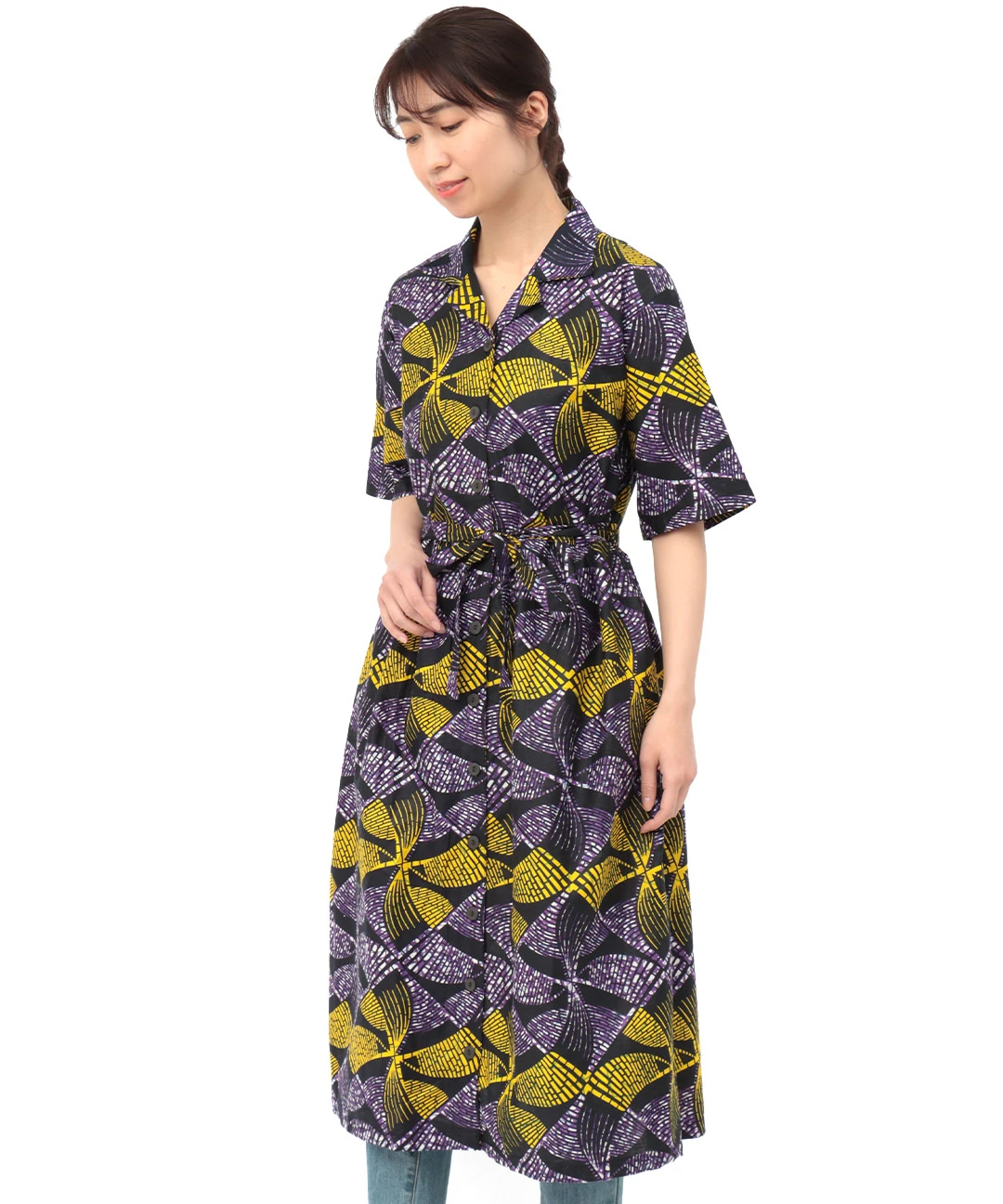 Shanti Shanti アフリカンプリントシャツワンピース【WEB限定