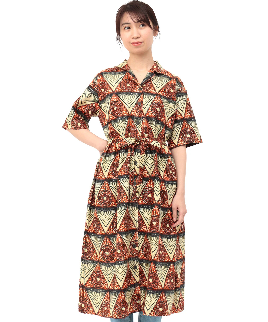 Shanti Shanti アフリカンプリントシャツワンピース【WEB限定
