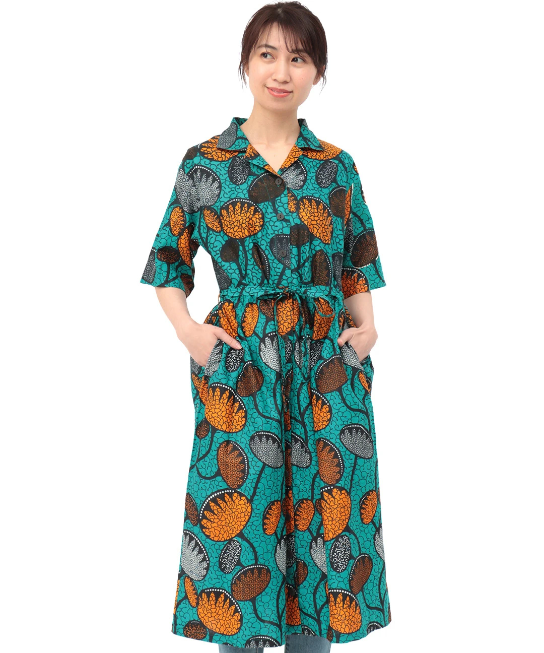 Shanti Shanti アフリカンプリントシャツワンピース【WEB限定