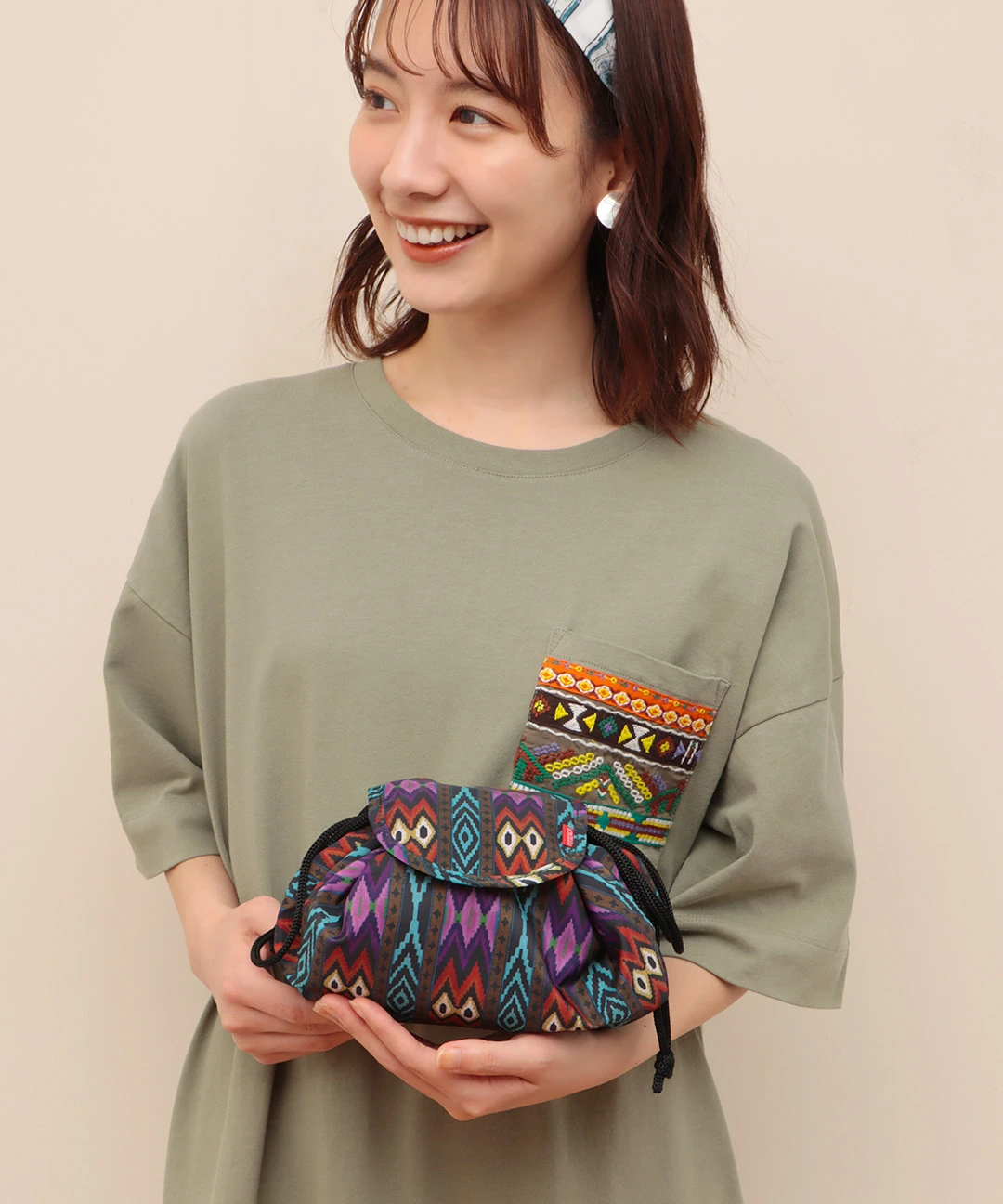 チーキー様リクエスト品2点　メガネポーチ＆まぁるい巾着ポーチボタニカル柄 ラウンド巾着ポーチ / ポーチ | エスニックファッション＆雑貨の