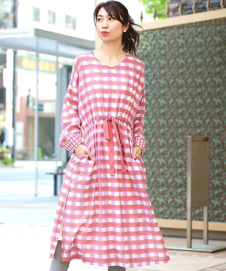 チチカカ |エコフレンドリーダイ ブロックプリントチェックワンピース