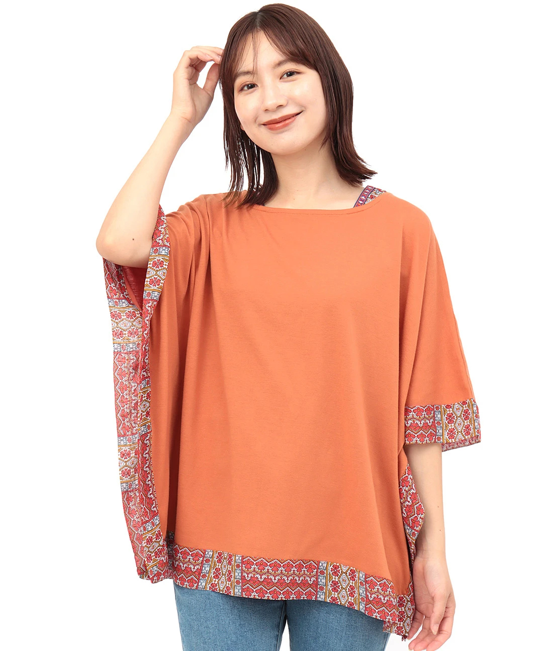 柄切り替えポンチョプルオーバー / Tシャツ・カットソー 柄切り替えポンチョプルオーバー / Tシャツ・カットソー