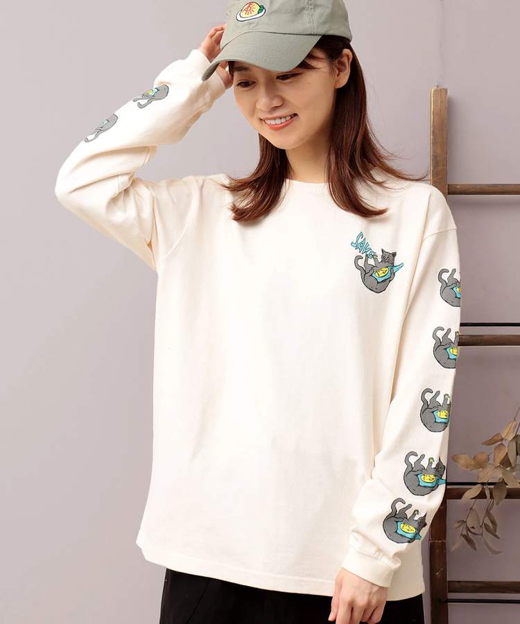 チチカカ |go slow caravan USAコットン猫と晩酌ロングTシャツ【WEB限定】