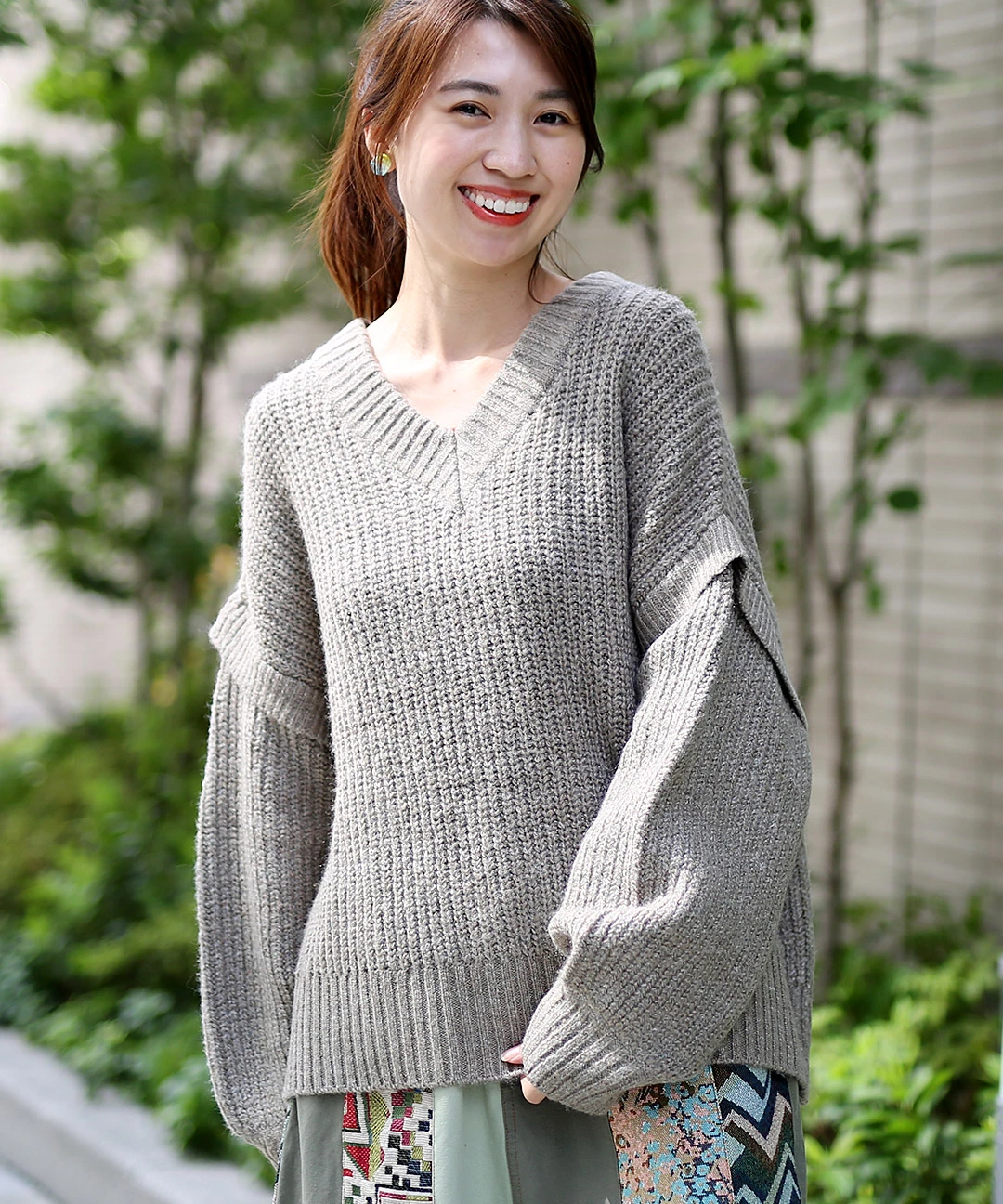 リブ付きVネックニットプルオーバー / ニット・セーター | エスニック
