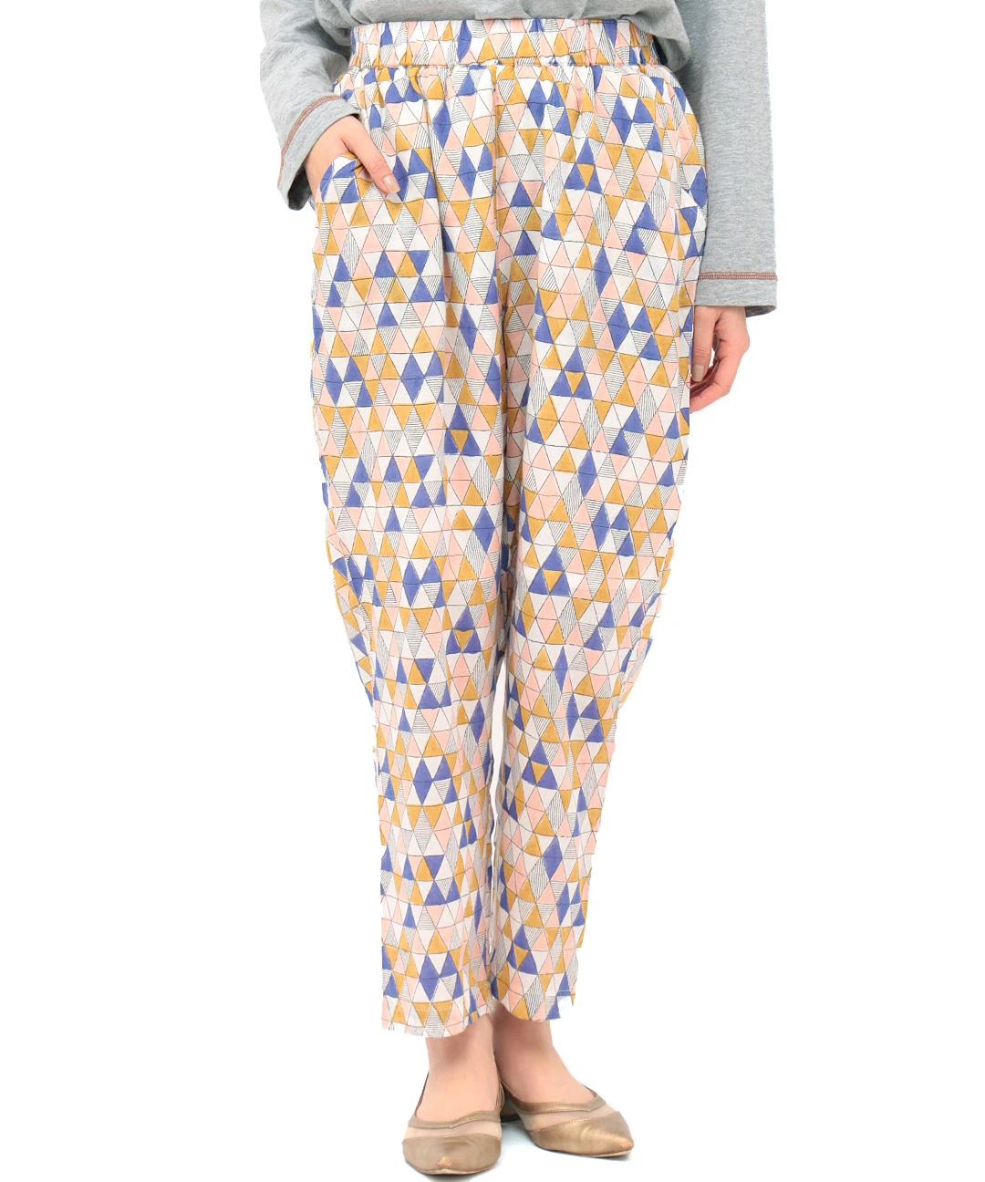 エコフレンドリーダイ クリスタルブロックプリントパンツ