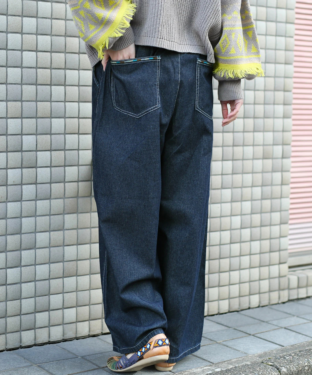 日本製00s美品 エィス（Ä） ライトオンス バギー サルエルデニムパンツ 刺繍 逆鱗龍刺繍デニムパンツ 絡繰魂 213227 和柄 和風 ジーンズ 加工