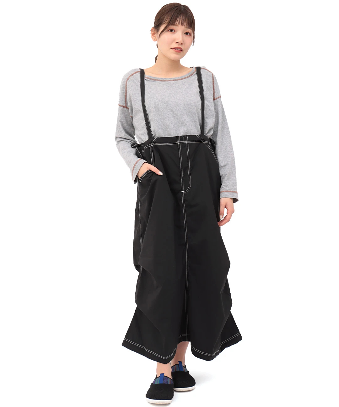 go slow caravan ブラックオーバーオール サイズ M go slow caravan オーバースカート【WEB限定】 / サロペット
