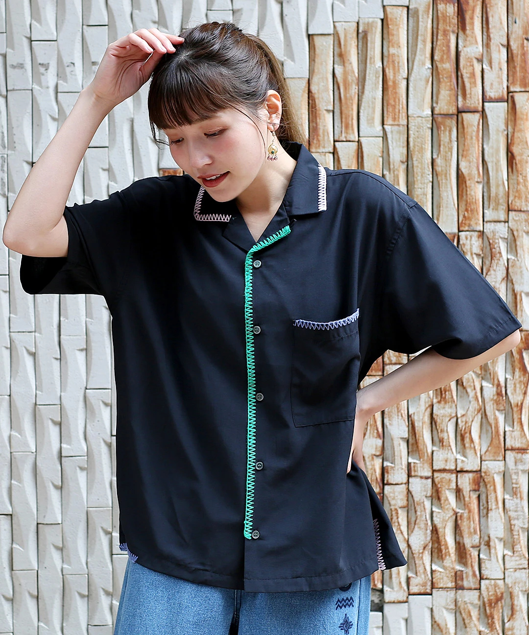 ワカミ タグ付き シャツ 長袖 コットン オープンカラー Lサイズ ■GY09