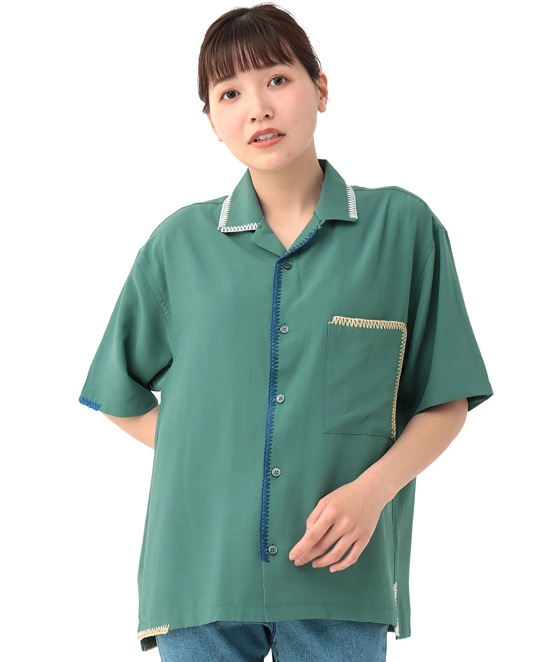 go slow caravan 飾りステッチオープンシャツ【WEB限定
