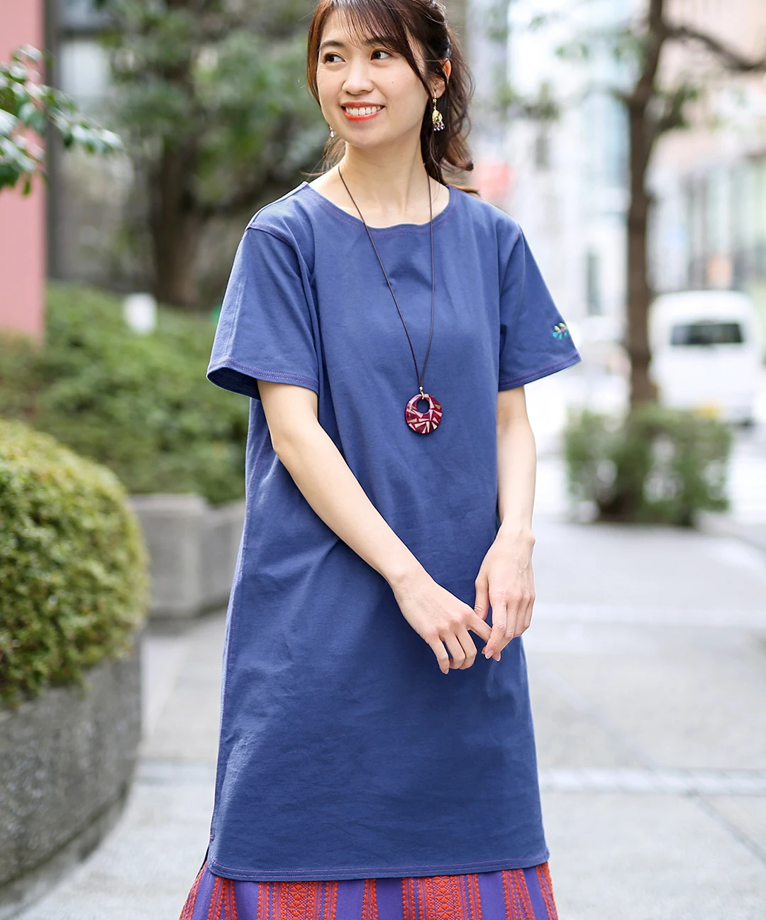 ワンポイントフロル刺繍Tシャツワンピース / ワンピース | エスニック