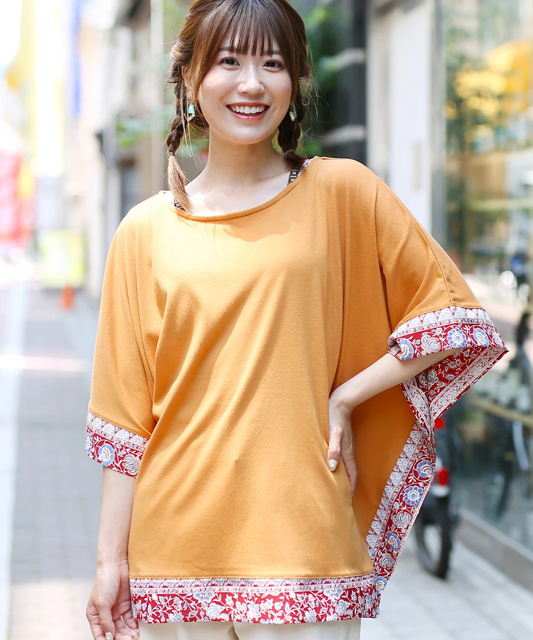 チチカカ |柄切替えスクエアポンチョプルオーバー