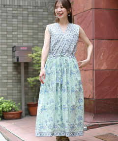 チチカカ |Shanti Shanti ブロックプリントディンティ ノースリーブワンピース【WEB限定】