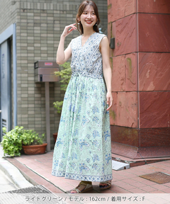 チチカカ |Shanti Shanti ブロックプリントディンティ ノースリーブワンピース【WEB限定】