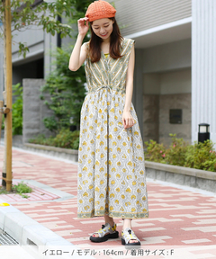 チチカカ |Shanti Shanti ブロックプリントディンティ ノースリーブワンピース【WEB限定】