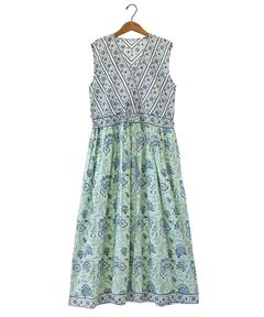 チチカカ |Shanti Shanti ブロックプリントディンティ ノースリーブワンピース【WEB限定】