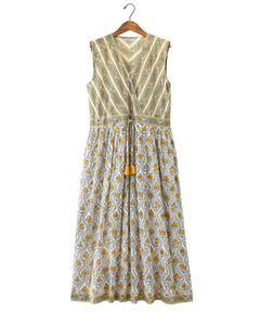 チチカカ |Shanti Shanti ブロックプリントディンティ ノースリーブワンピース【WEB限定】