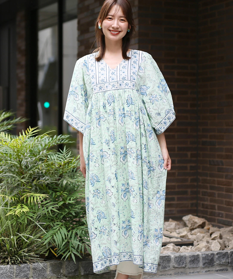 チチカカ |Shanti Shanti ブロックプリントディンティワンピース【WEB限定】