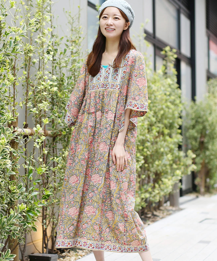 チチカカ |Shanti Shanti ブロックプリントディンティワンピース【WEB限定】