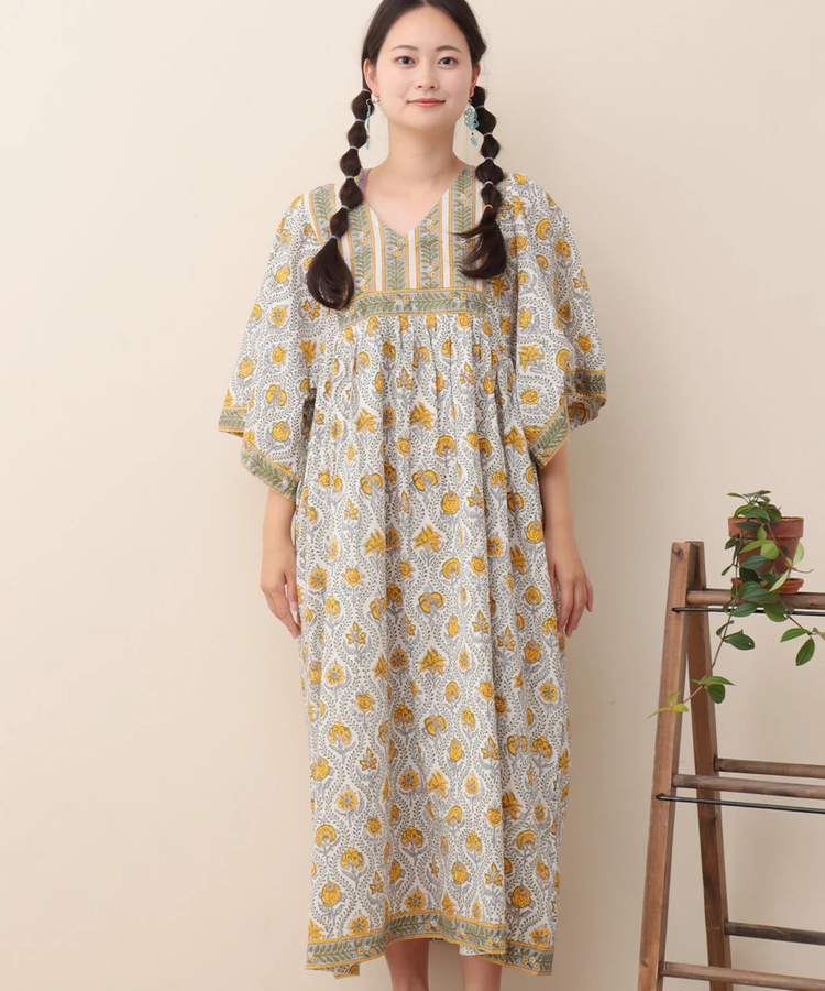 チチカカ |Shanti Shanti ブロックプリントディンティワンピース【WEB限定】