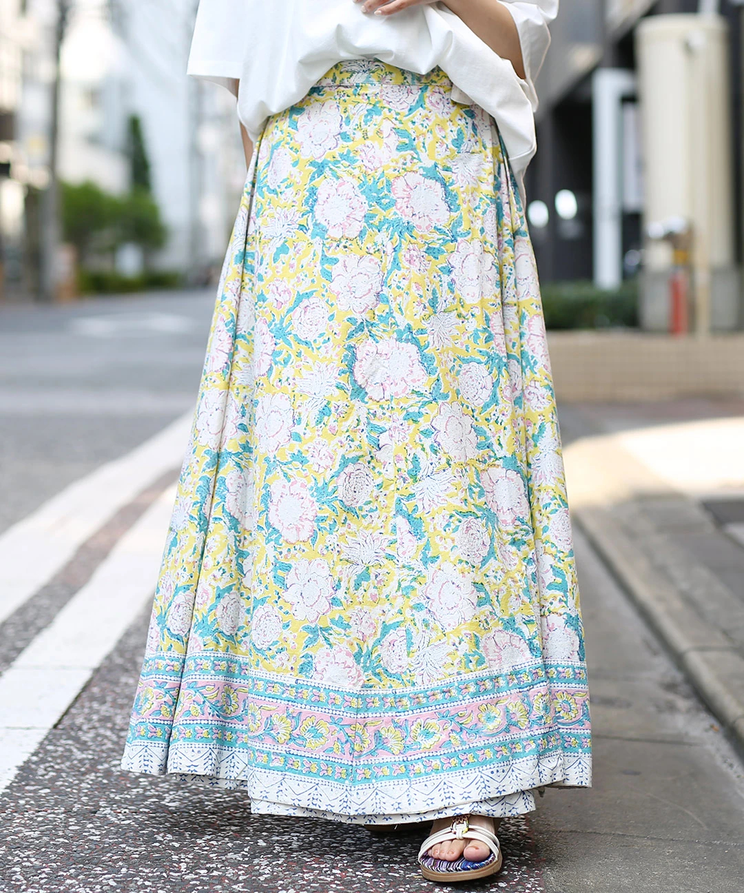 Shanti Shanti ブロックプリントラップスカート【WEB限定