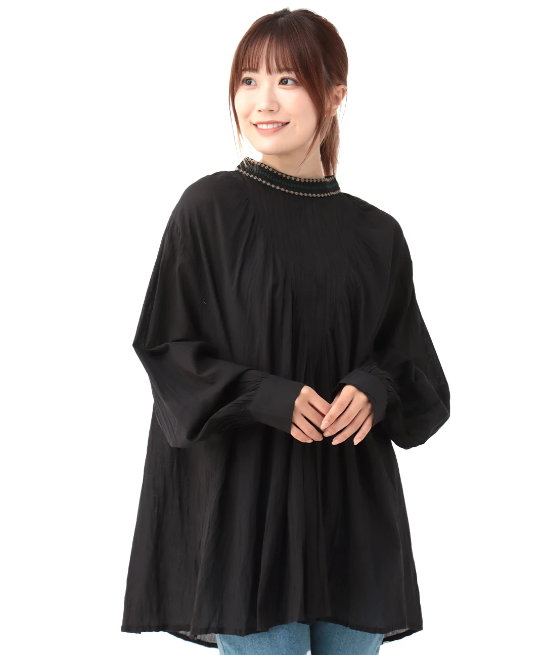 TSW SPORTSWEAR リネンチュニック 長袖カットソー 襟元の貝殻装飾 blo153801.jpg