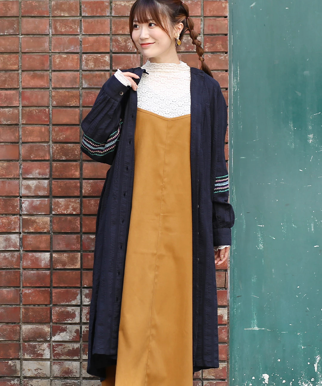 ストライプロングシャツワンピース