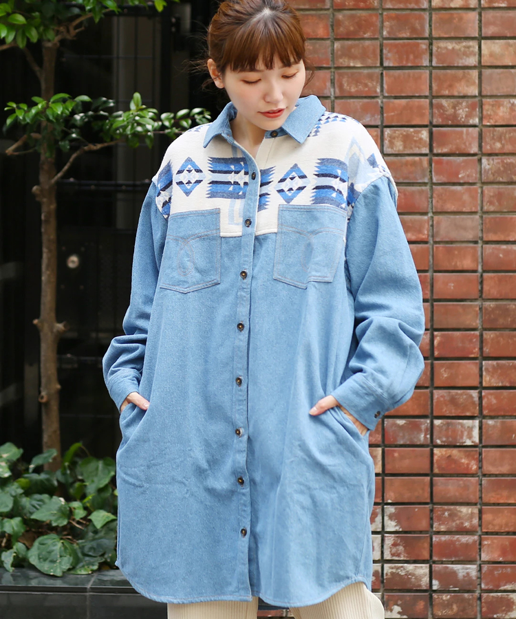 チチカカ |デニム＆ツイルパッチシャツワンピース