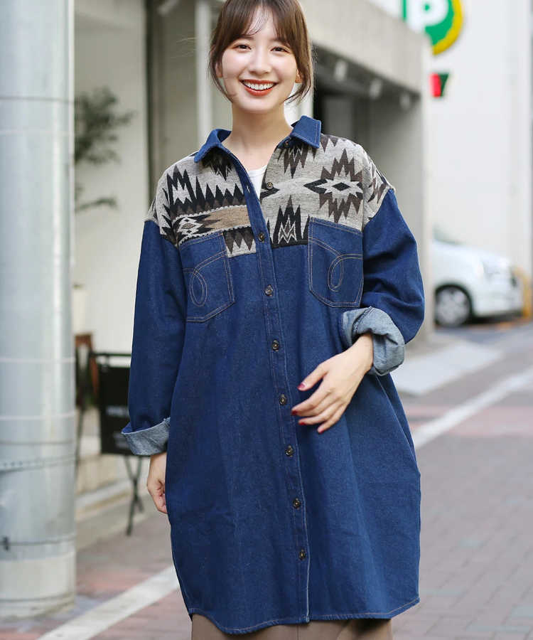 チチカカ |デニム＆ツイルパッチシャツワンピース