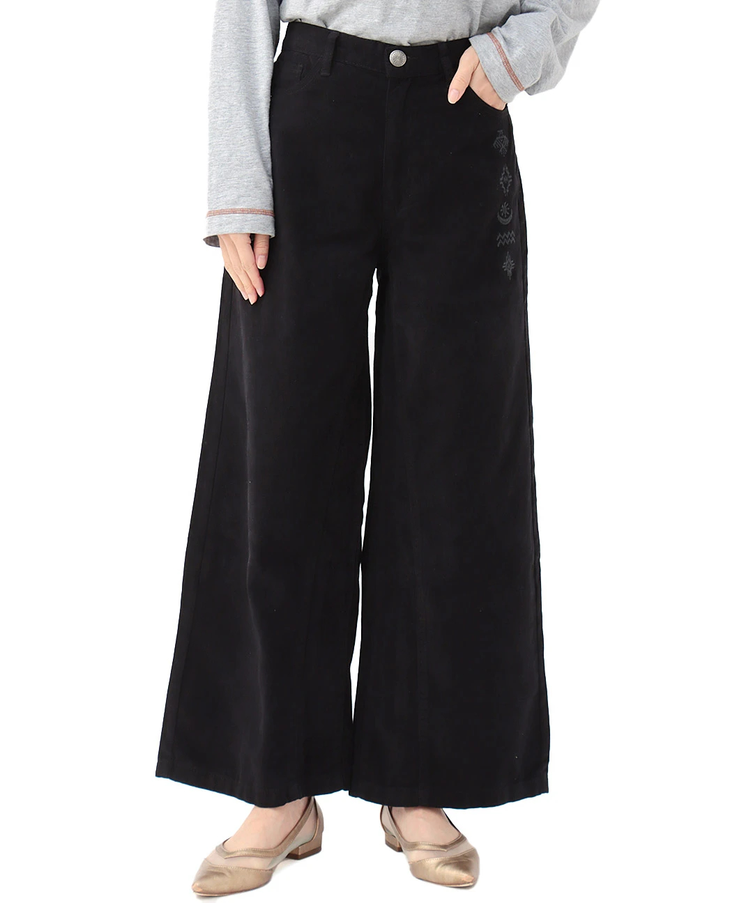 綿ツイルシンボル刺繍ワイドパンツ / パンツ | エスニックファッション