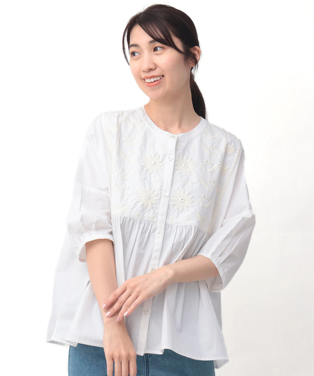 【秋冬衣料】 shanti / ブラウス アンティークフラワー フラワーモチーフ付きシアーブラウス（83036405