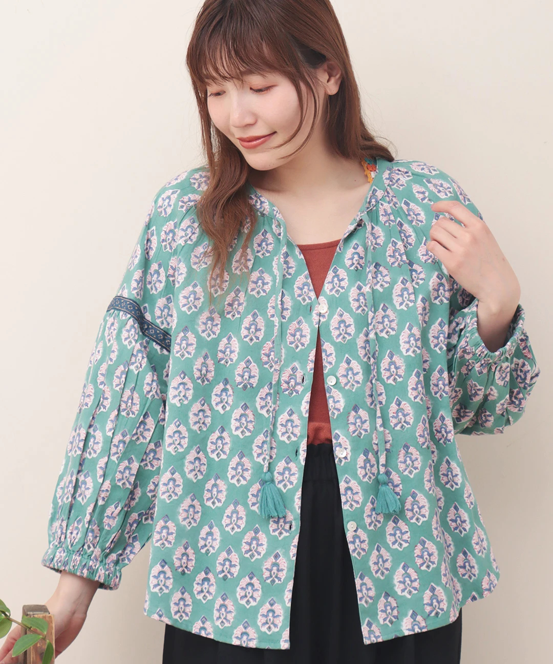 【新作】shanti / ブラウス ブロックプリント 楽天市場】Shanti Shanti ブロックプリントプルオーバー【WEB