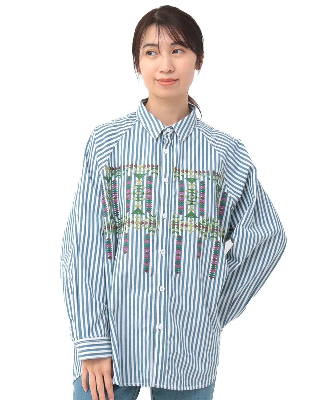 TICCA ティッカ 半袖 ストライプ柄 青 シャツ ブラウス ゆったり 綿