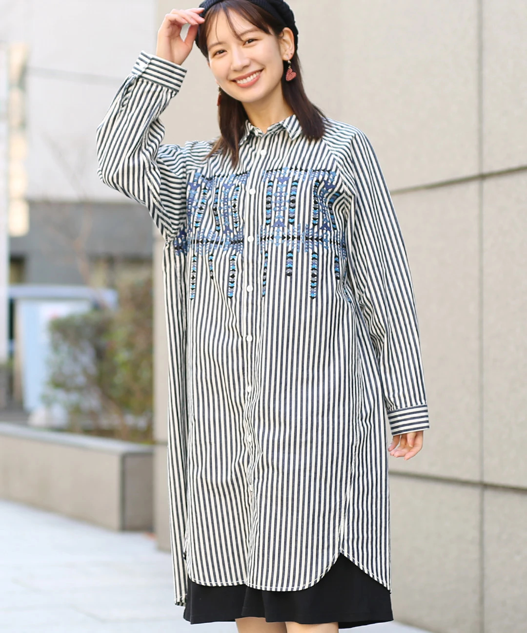 インディゴストライプ刺繍ワンピース / ワンピース | エスニック