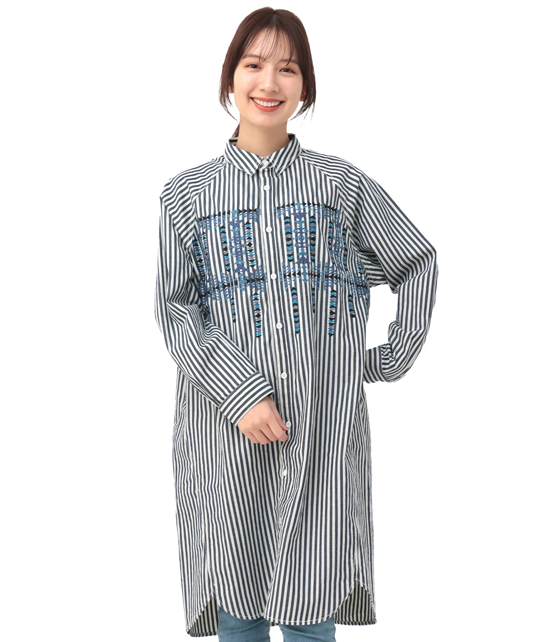 みちか インディゴストライプ刺繍ワンピース / ワンピース | エスニック