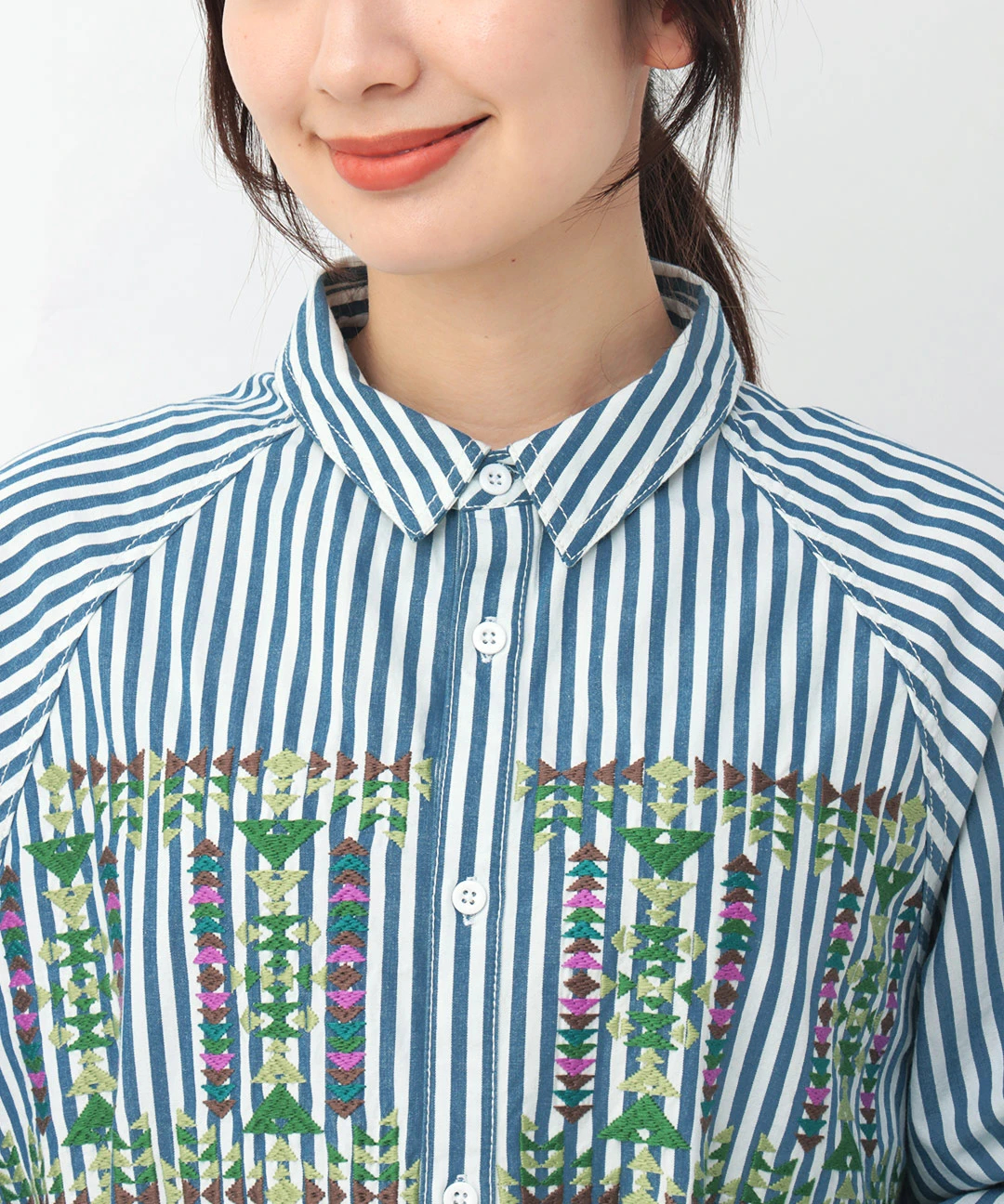 インディゴストライプ刺繍ワンピース / ワンピース | エスニック
