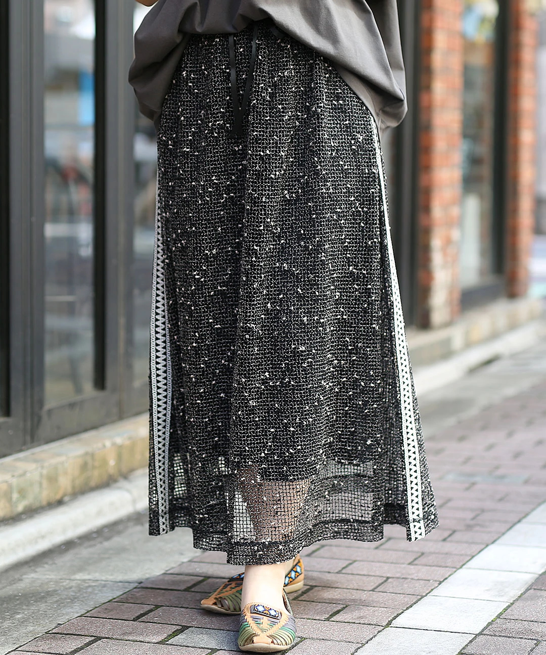 ネップメッシュサイドテープスカート / スカート | エスニック