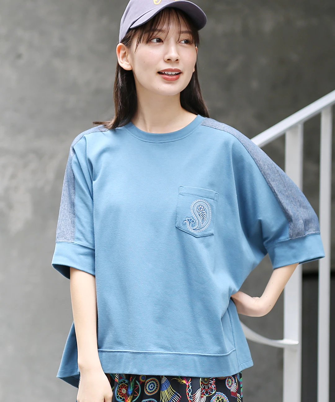 teyan☆ 42ブラック シャンブレードッキングビッグTシャツ / Tシャツ・カットソー