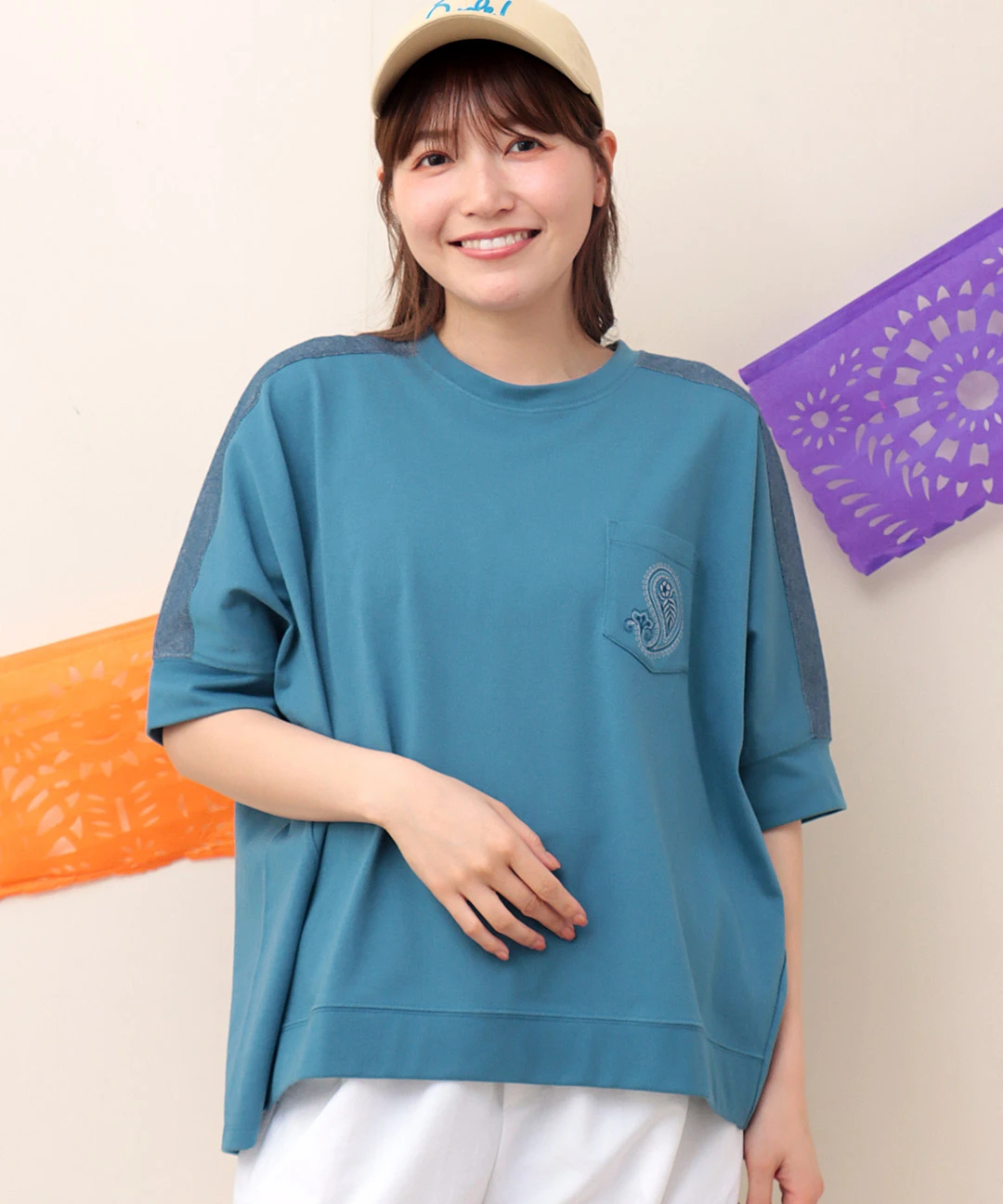 teyan☆ 42ブラック シャンブレードッキングビッグTシャツ / Tシャツ・カットソー