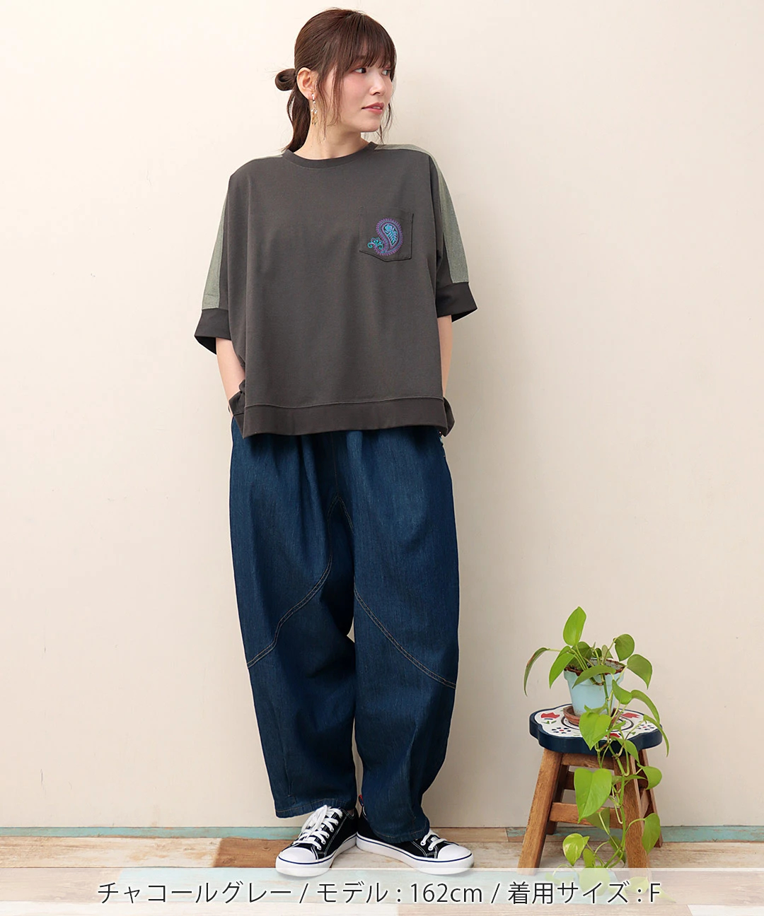 teyan☆ 42ブラック シャンブレードッキングビッグTシャツ / Tシャツ・カットソー