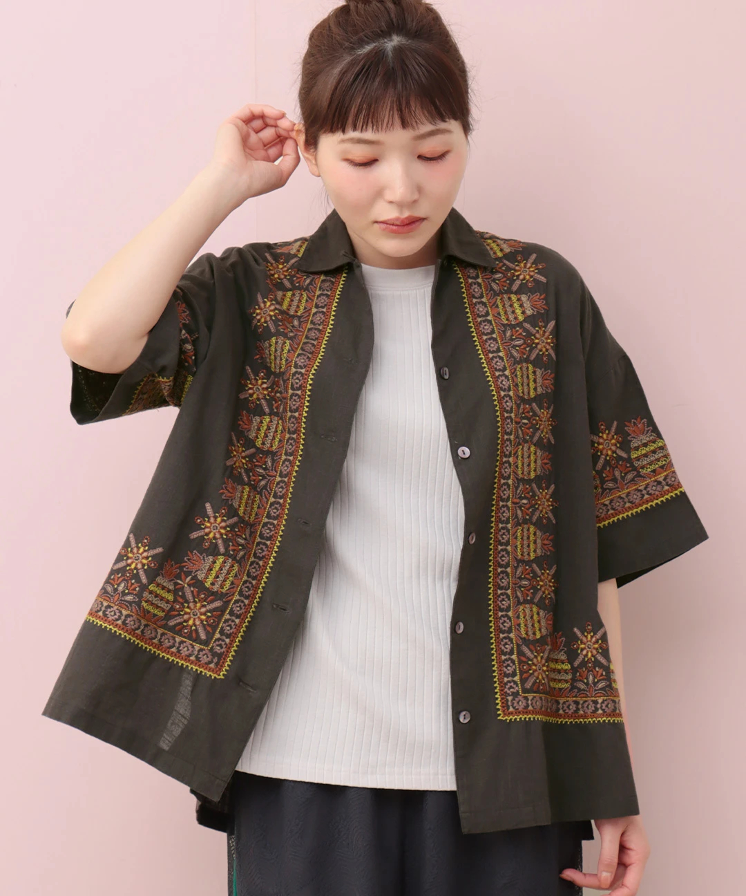 GASA*ガサ リネン刺繍オーバーブラウス カーディガン 希少品 GASA*ガサ