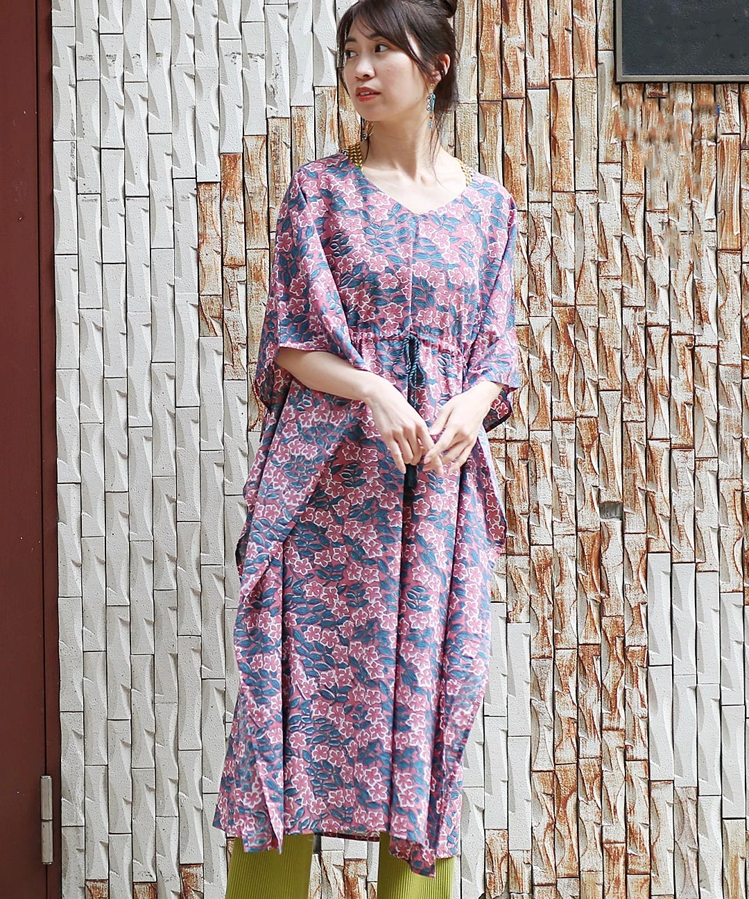 fabindia クルタ ワンピース ブロックプリント インディゴ