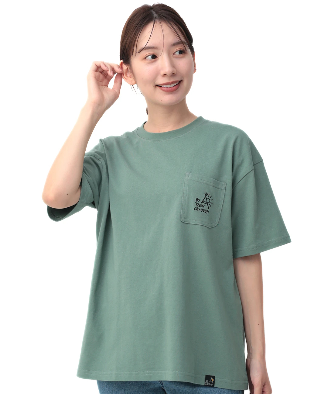 go slow caravan USAコットンモチーフバックプリントTシャツ