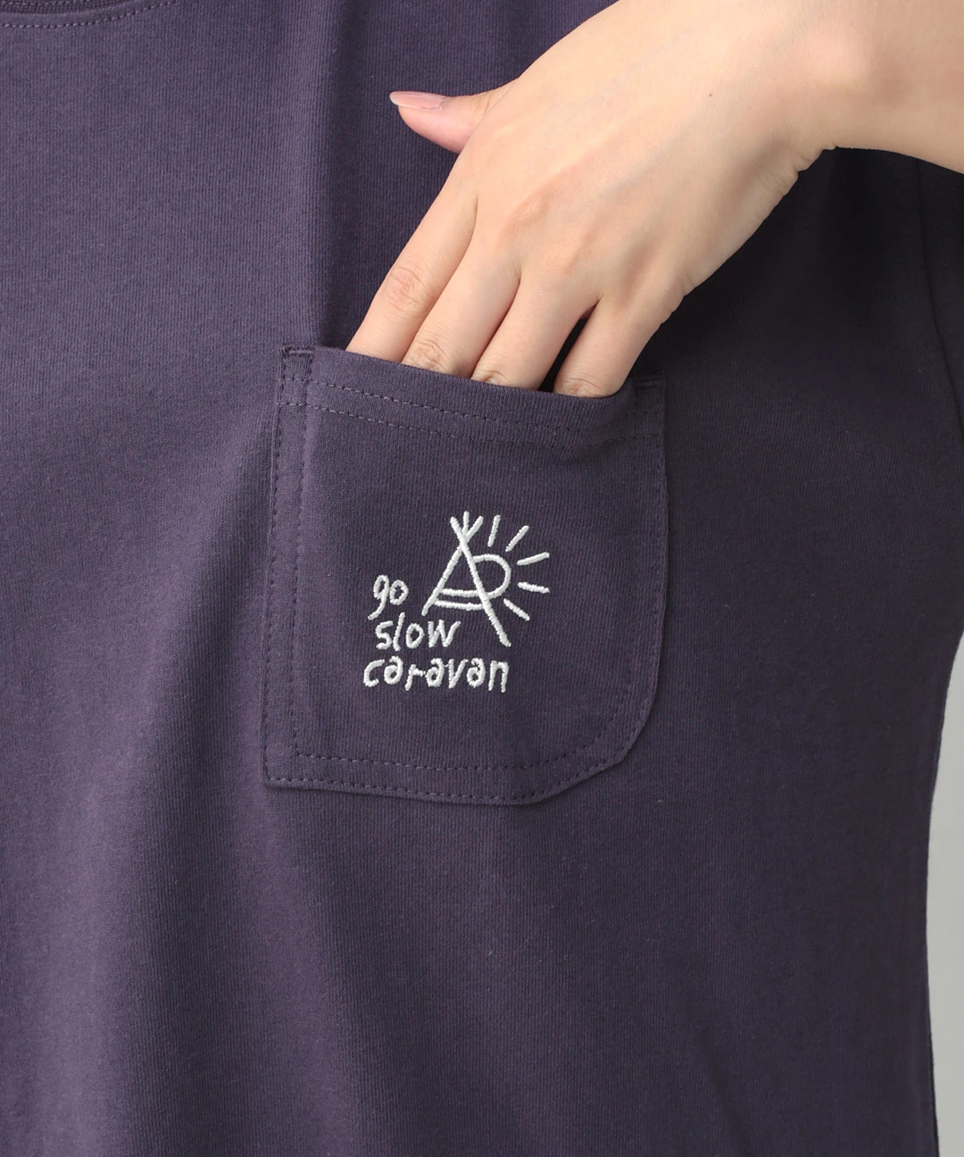 go slow caravan USAコットンモチーフバックプリントTシャツ