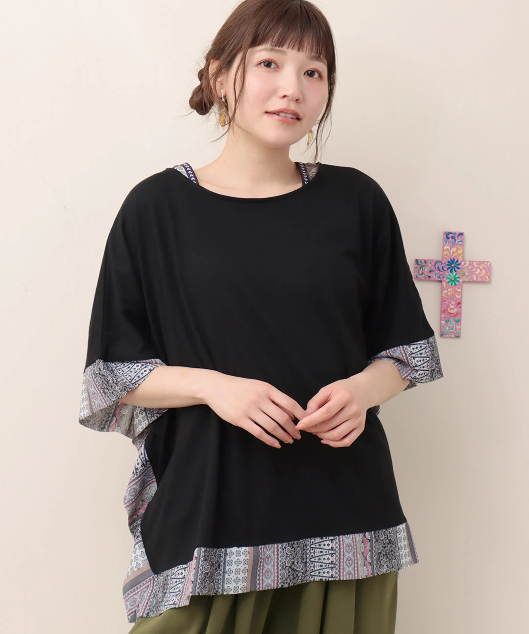 柄切替スクエアポンチョプルオーバー / Tシャツ・カットソー