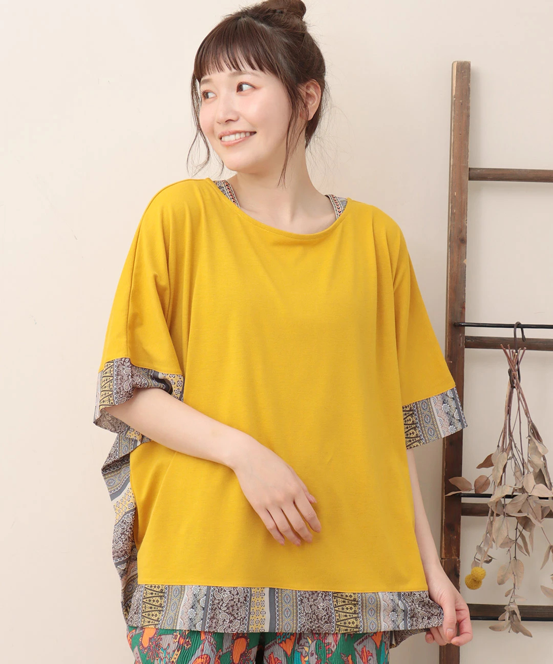 柄切替スクエアポンチョプルオーバー / Tシャツ・カットソー
