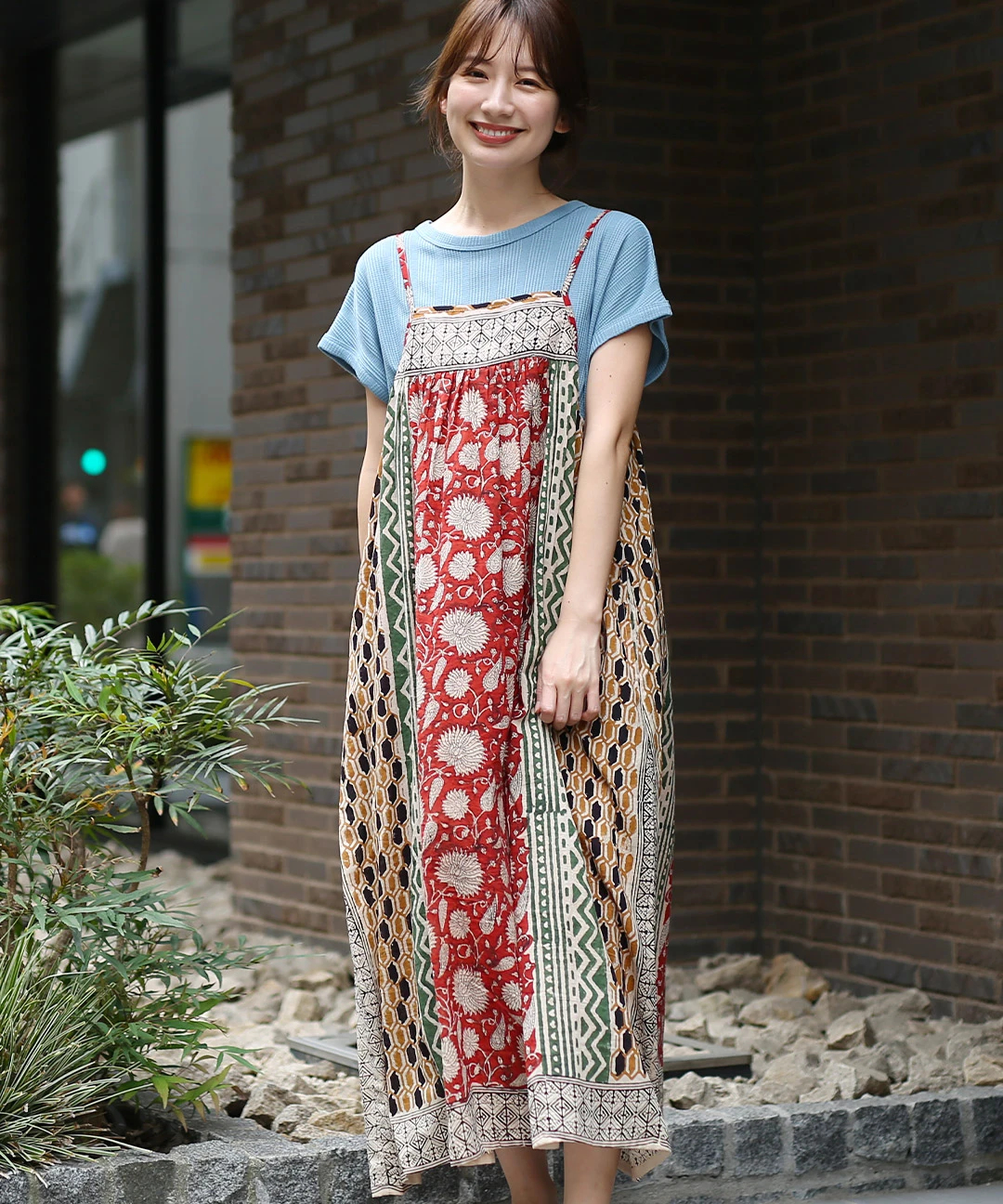 Shanti Shanti シックブロックプリントキャミソールワンピース【WEB