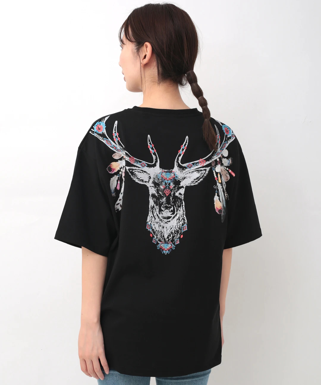 90sエクストリーム ブラック黒 アニマル シカ鹿tシャツUSA直輸入