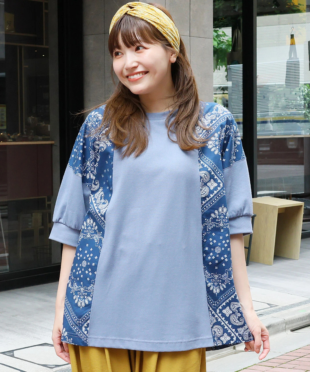バンダナプリント　Tシャツ　プリスティン バンダナプリント切替プルオーバー / Tシャツ・カットソー