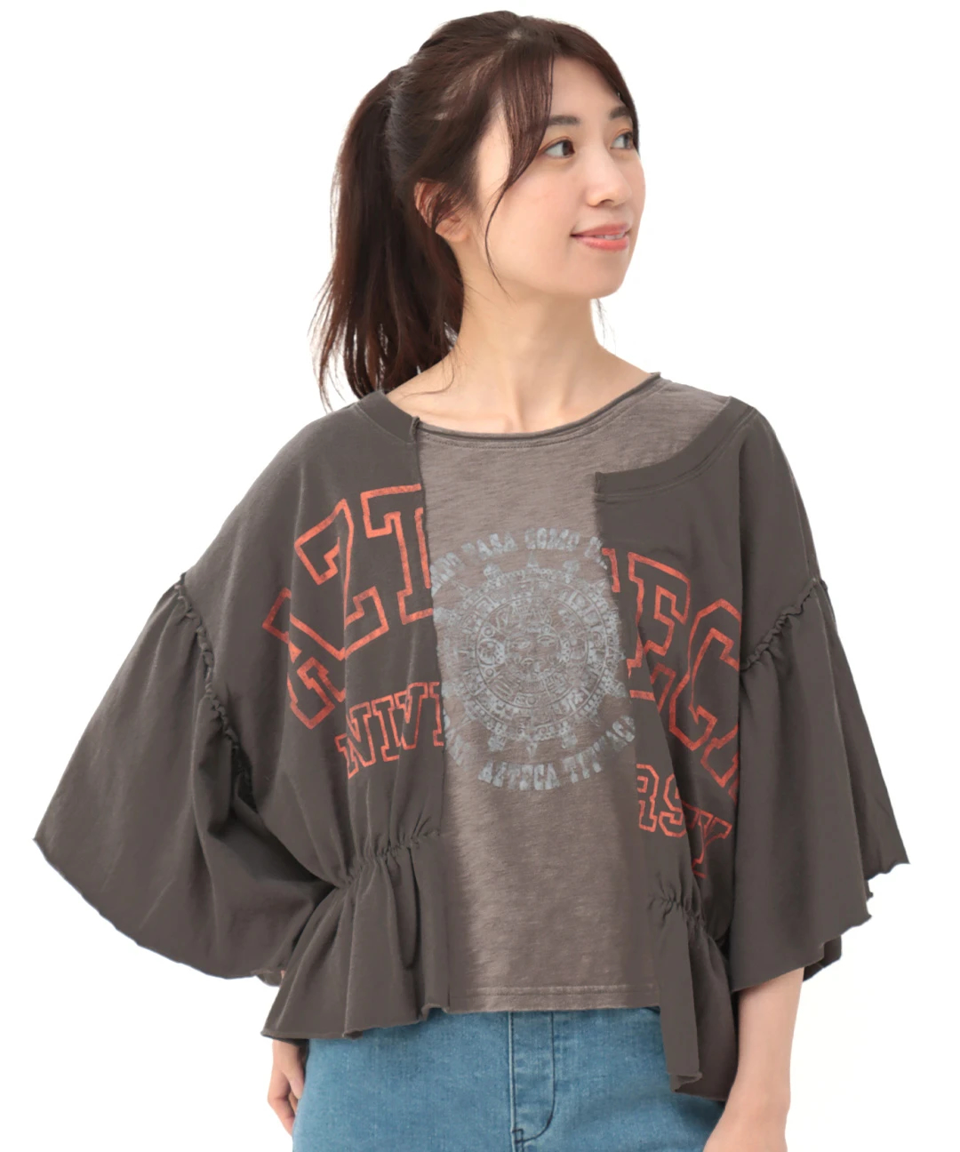 リメイク風ギャザースリーブTシャツ / Tシャツ・カットソー